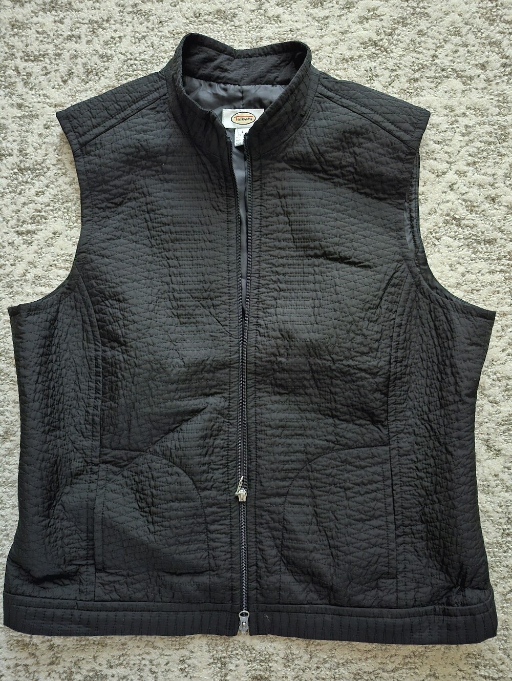 Talbots Quilted Black Sleeveless Zip Vest With Pockets New No Tag